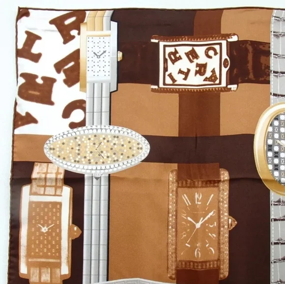 Auth Carter Watch/Clock Silk Scarf
